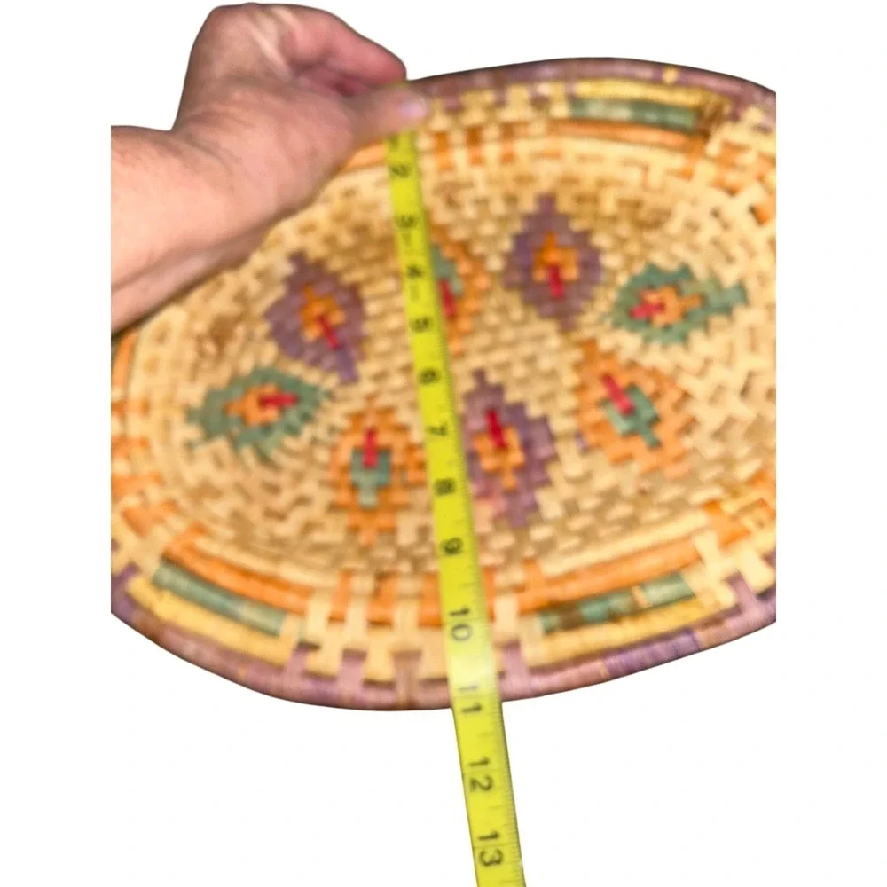 Vintage Hand Woven Oval Basket Tray Geometric Boho Wall Decor Colorful 15x11‎